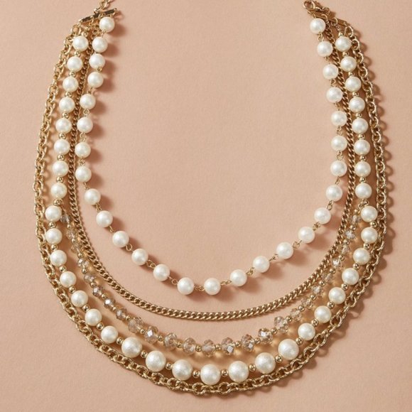 Jewelry - Necklace Faux Pearl Beaded Layered Chain NEW!